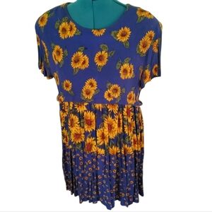 Sunflower Print Blue Dress Size 14